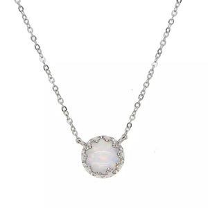 BORNA - 18K White Gold Plated Drop Bazel White Opal Necklace
