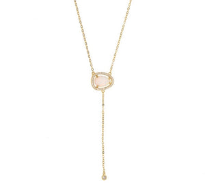 FOREVER MINE - 18K Gold Plated Drop Bazel White Opal Necklace