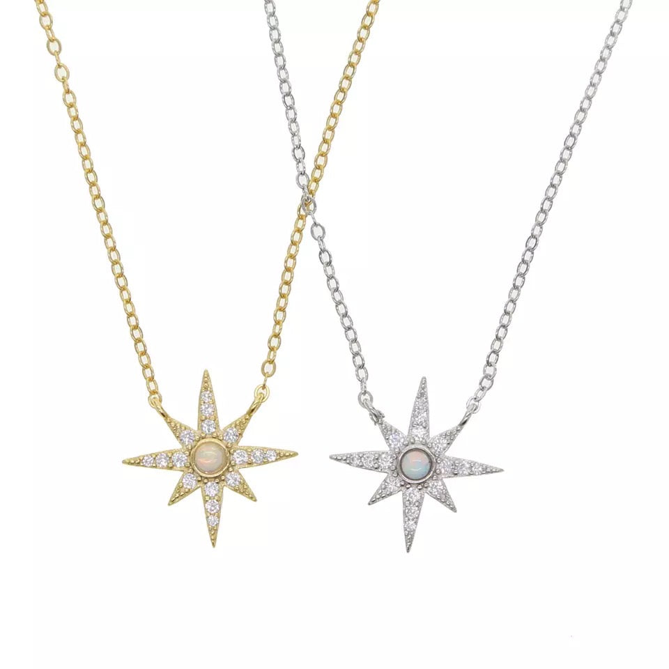 BORN A STAR - 18K Gold Plated Fire Opal & Diamond Star Necklace