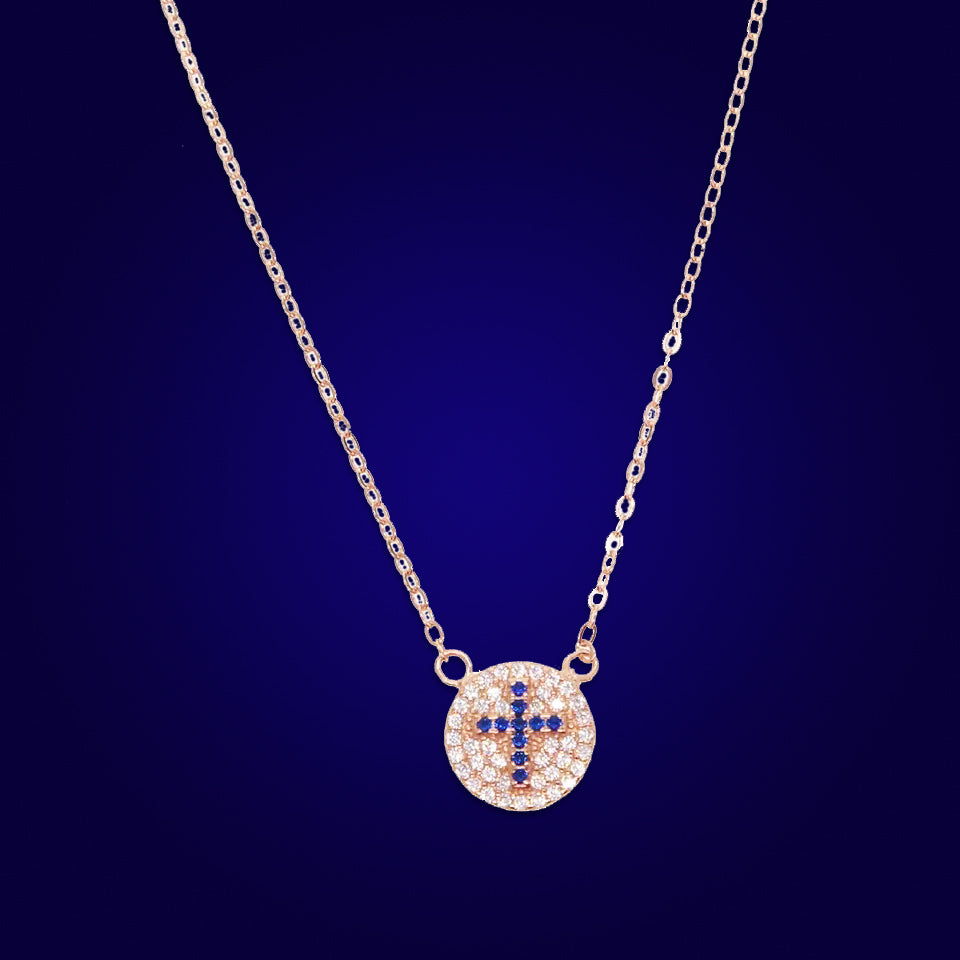 CROSS ME NOT - 18K Gold Plated Evil Eye Saphire Cross Necklace