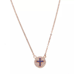 CROSS ME NOT - 18K Gold Plated Evil Eye Saphire Cross Necklace