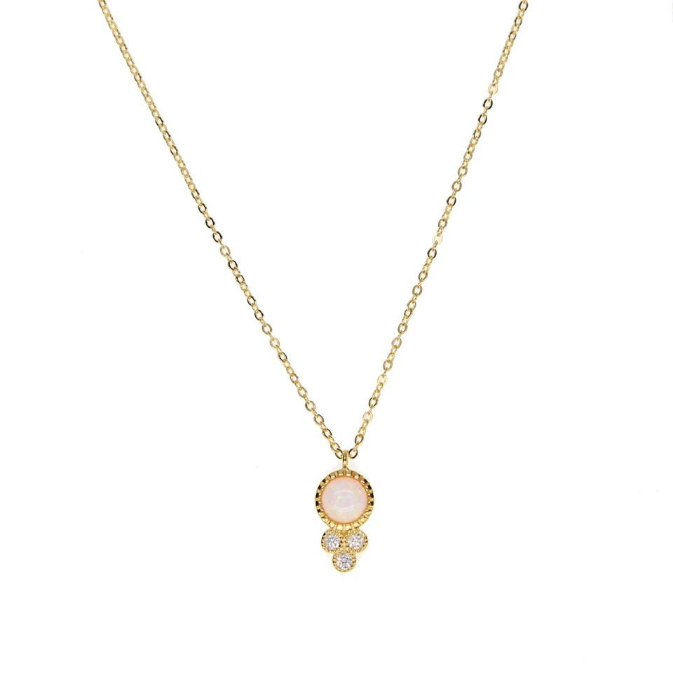 LOVERS JOY - 18K Yellow Gold Plated Drop Bazel Flower White Opal Necklace