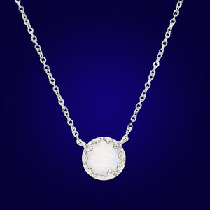 BORNA - 18K White Gold Plated Drop Bazel White Opal Necklace