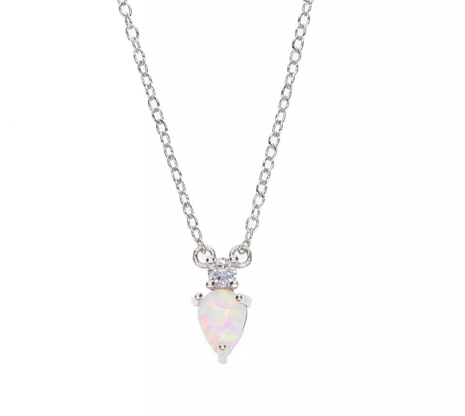 Opal Love - 18k White Gold Minimalist Necklace