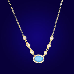 SUNSHINE - 18K Gold Plated Fire Blue Opal Bazel Diamond Beaded Necklace