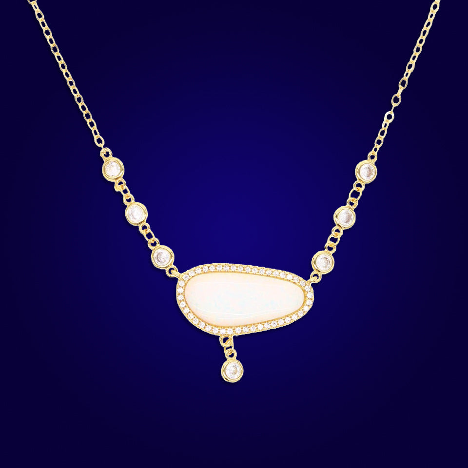 EMPOWER ME - 18K Gold Plated Fire Opal & Diamond Bazel Drip Necklace