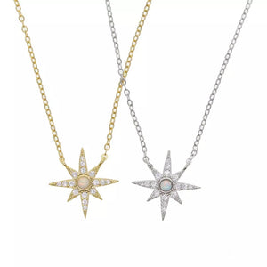 BORN A STAR - 18K Gold Plated Fire Opal & Diamond Star Necklace