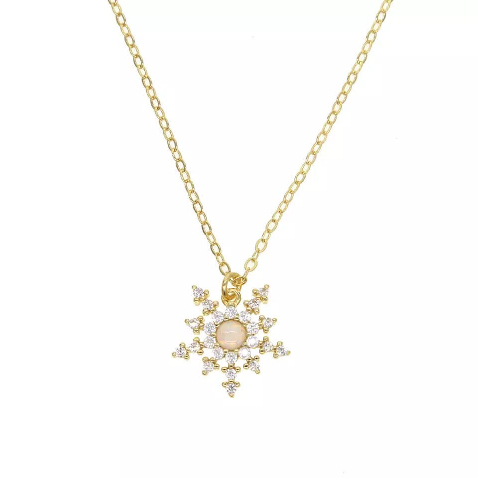 JUPITER - 18K Gold Plated Fire Opal & Diamond Sun Moon Necklace