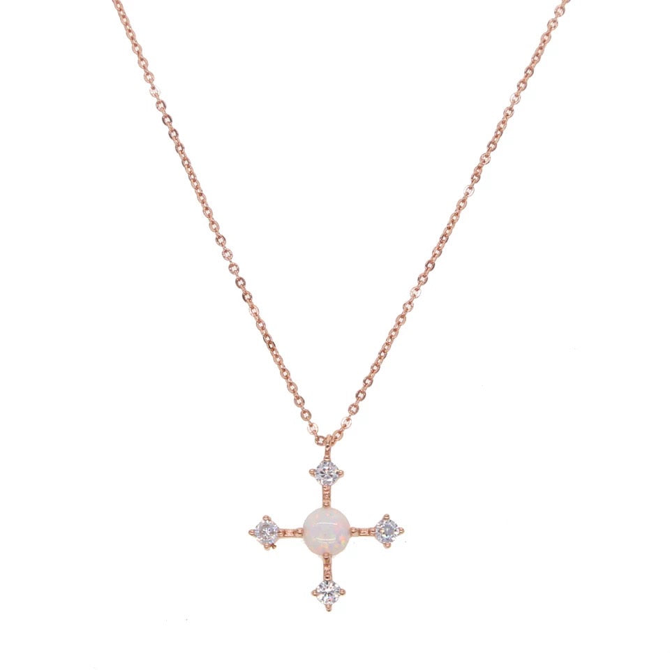 HEAL ME - 18K Gold Plated Fire Opal & Diamond Cross Necklace