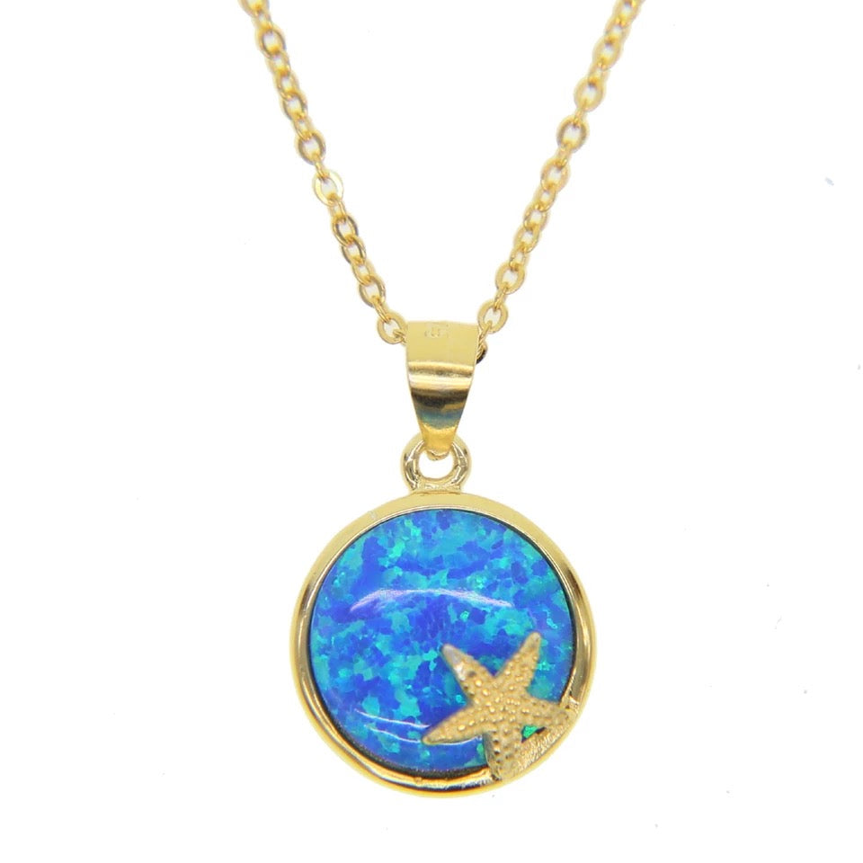 FIRE - 18K Gold Plated Fire Blue Opal Starfish Necklace