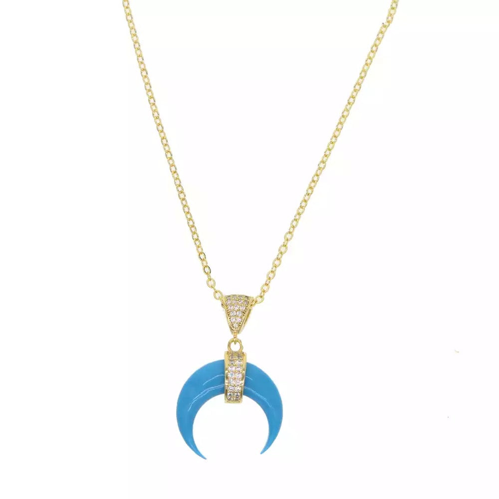 Moon Light- 18k Gold Plated Turquoise Moon Necklace Gold