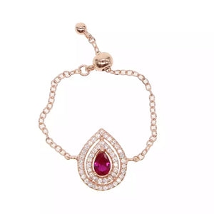 AMAZE ME - 18K Rose Gold Plated Pink Sapphire Pear Shape Chain Ring