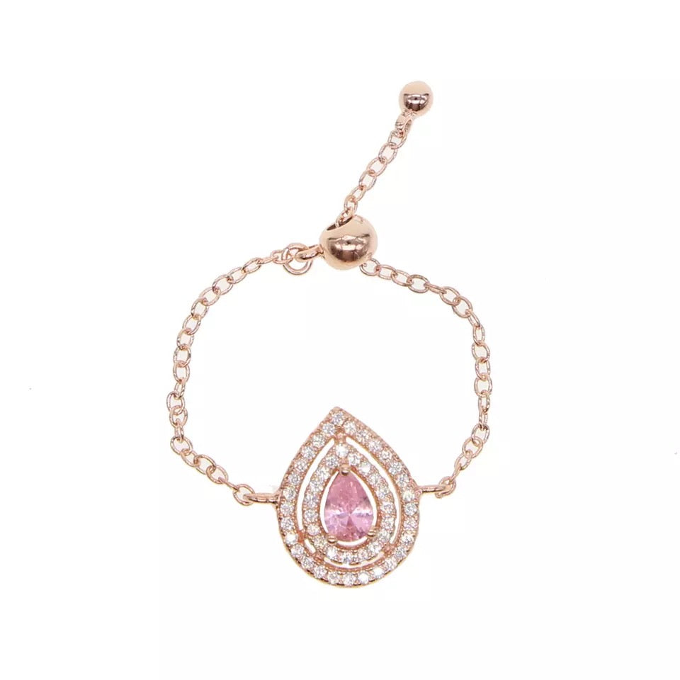 PARVAZ - 18K Rose Gold Plated Pink Emerald Pear Shape Chain Ring