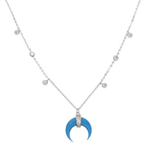 My Moon - 18k Gold Plate Diamond Beaded Turquoise Moon Necklace