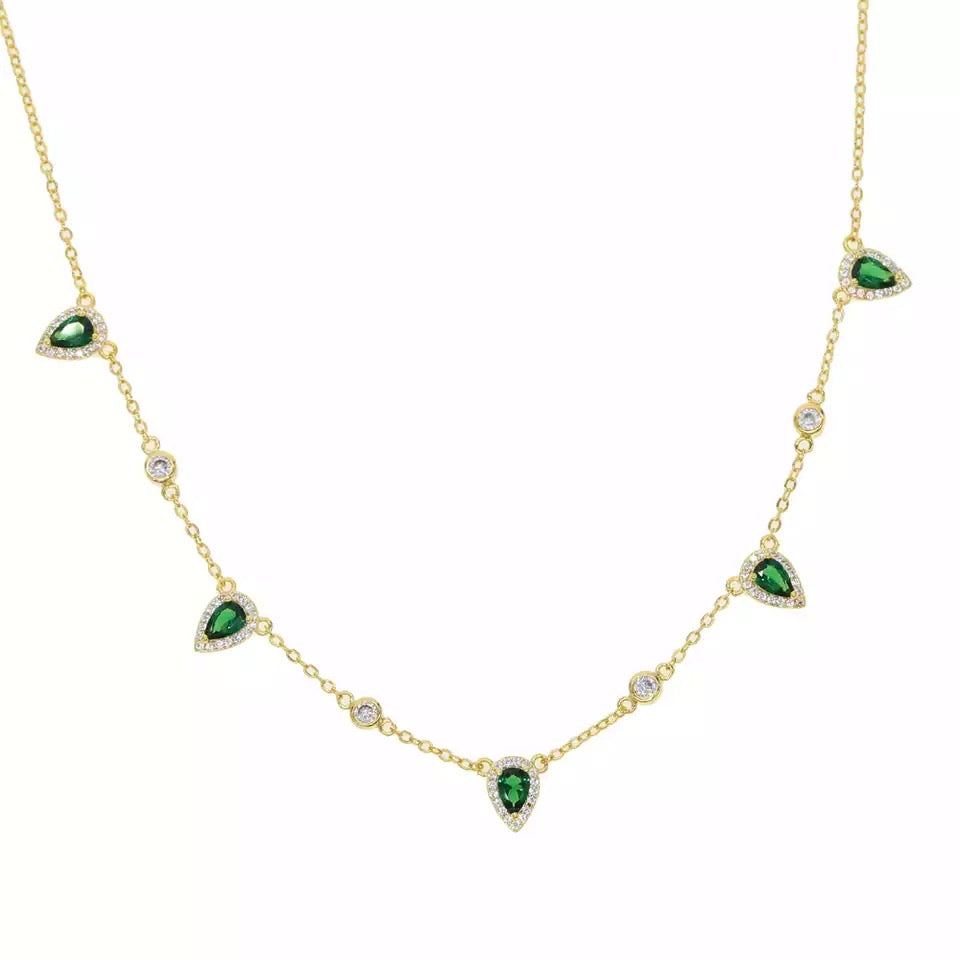 SUPER FAB - 18K Gold Plated Emerald Diamond Beaded Necklace