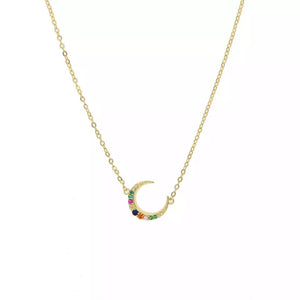 VENUS - 18K Gold Plated Colored Stones Moon Necklace