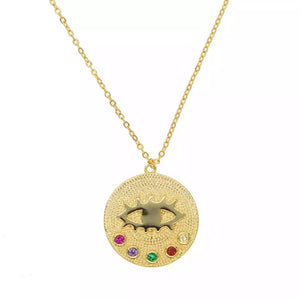 MARS - 18K Gold Plated Multi Colored Stone Evil Eye Necklace