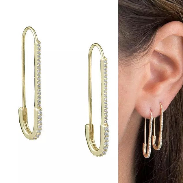 IM A SURVIVOR - 18K Gold Plated Safety Pin Diamond Earrings