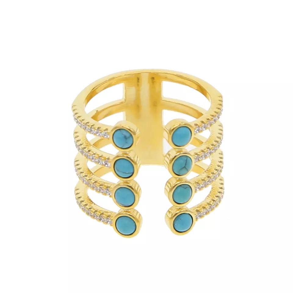 STRONG - 18K Gold Plated Turquoise Adjustable Ring