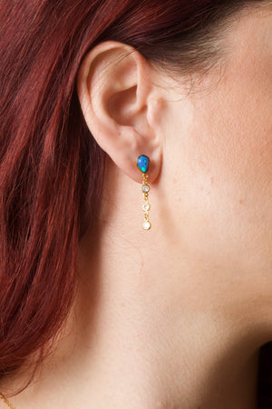 EMOTIONAL - 18K Gold Plated Fire Blue Opal Dainty Drop Diamond Beaded Earrings
