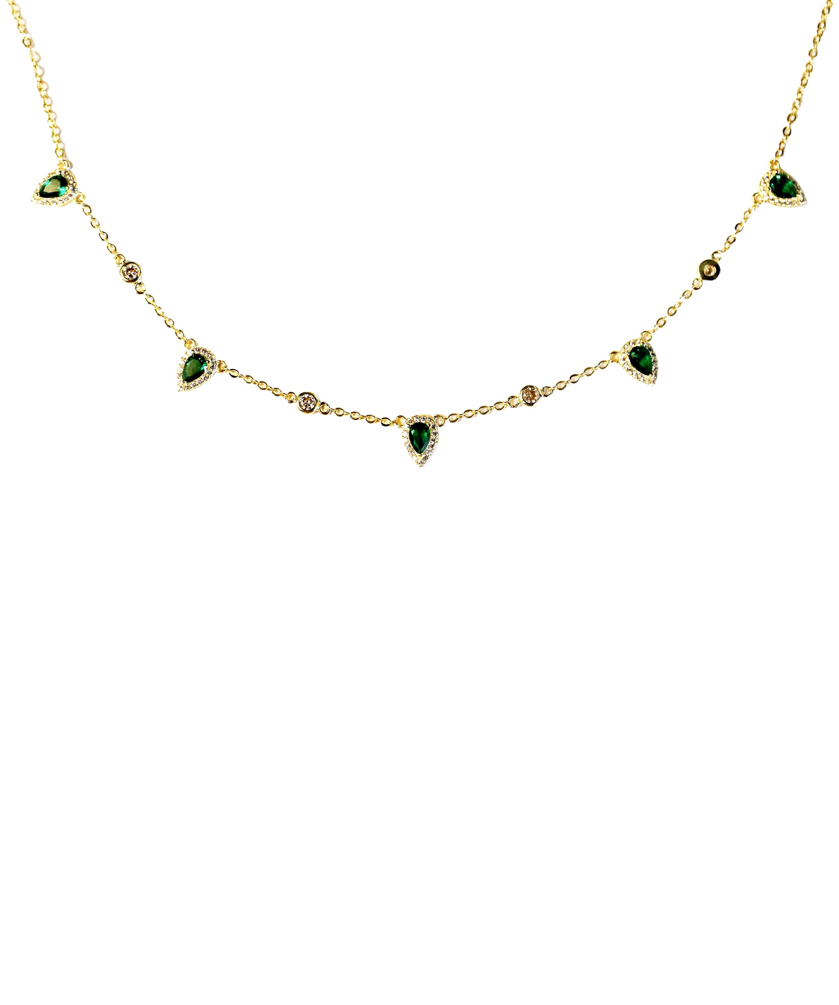 EMERALD - 18K Gold Plated Emerald Beaded Bazel Necklcae