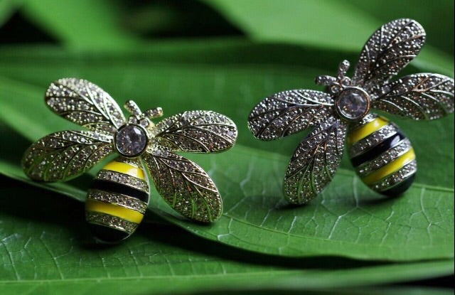 BEE MINE - 18K Gold Plated Enameled Bee Earrings